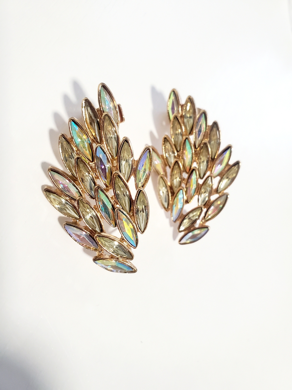 Gold-Tone Angel Wings Iridescent Marquise Cluster Earrings